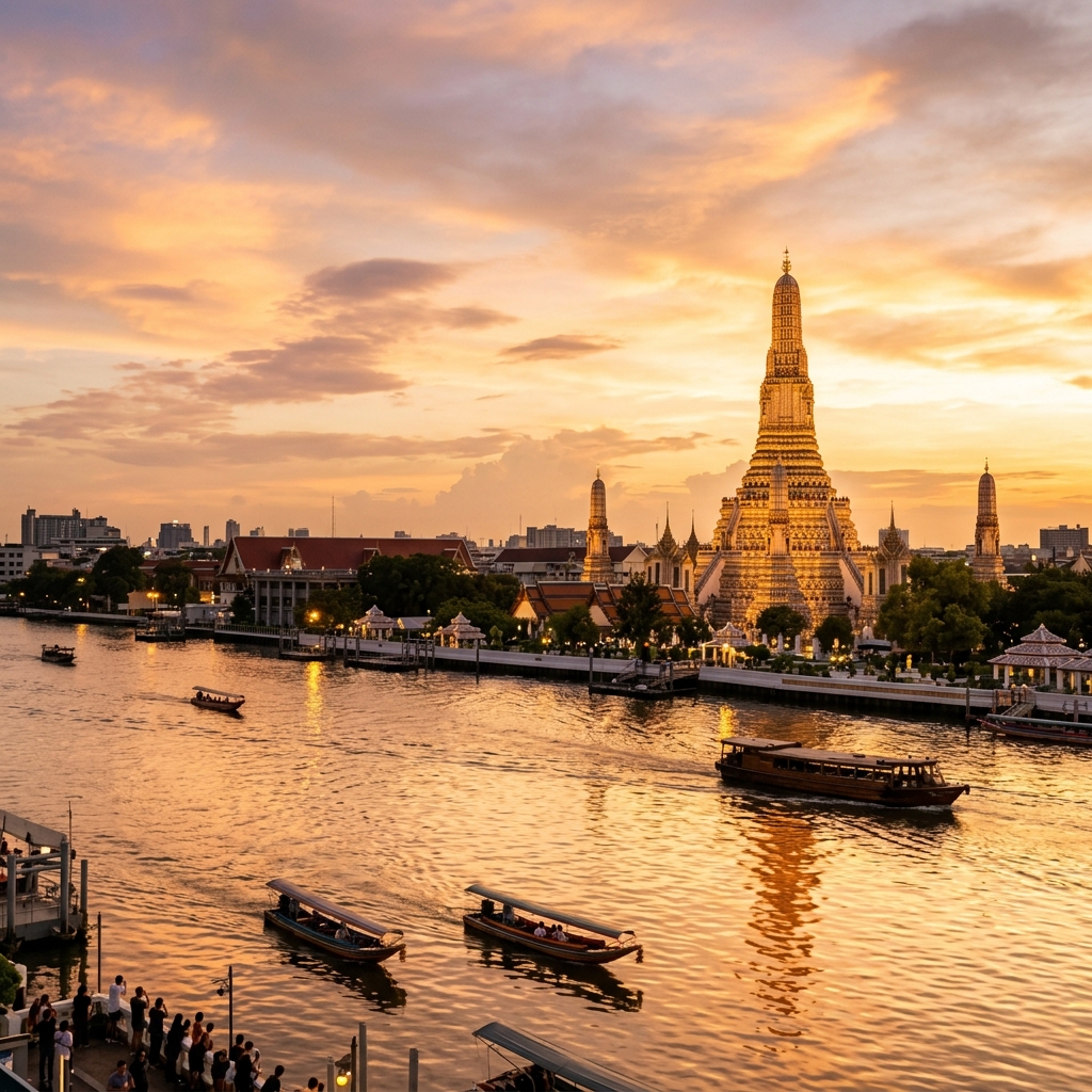 Wat Arun at golden hour sunset in Bangkok, Thailand